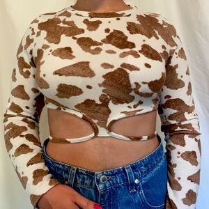 Le Lis Cow Print Top, Size Small, with waist tie